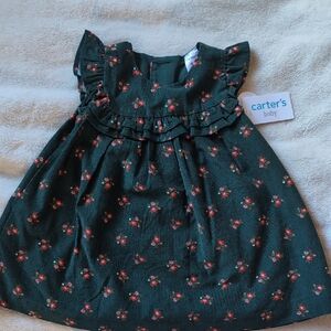CARTER'S Infant Girl's Sleeveless Green Floral Corduroy Dress - Size 9 Mos.